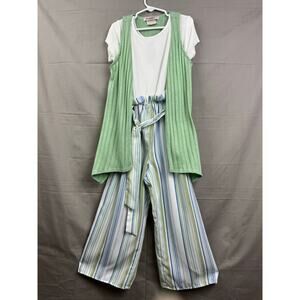 Love Squared Girls Boho Stripe Romper & Open Front Cardigan Vest, Size 8